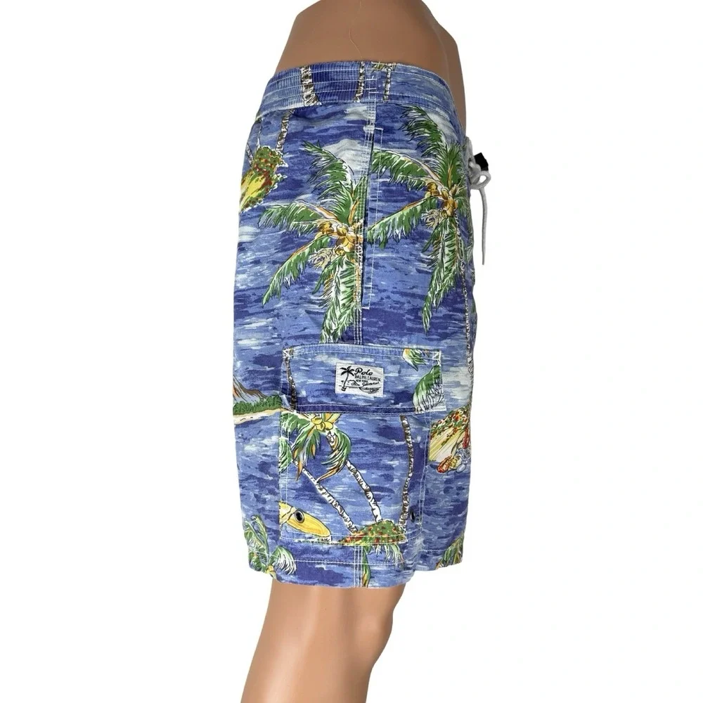 Polo Ralph Lauren Mens Large Shorts Swim Trunks Hawaiian Graphic Print Vintage